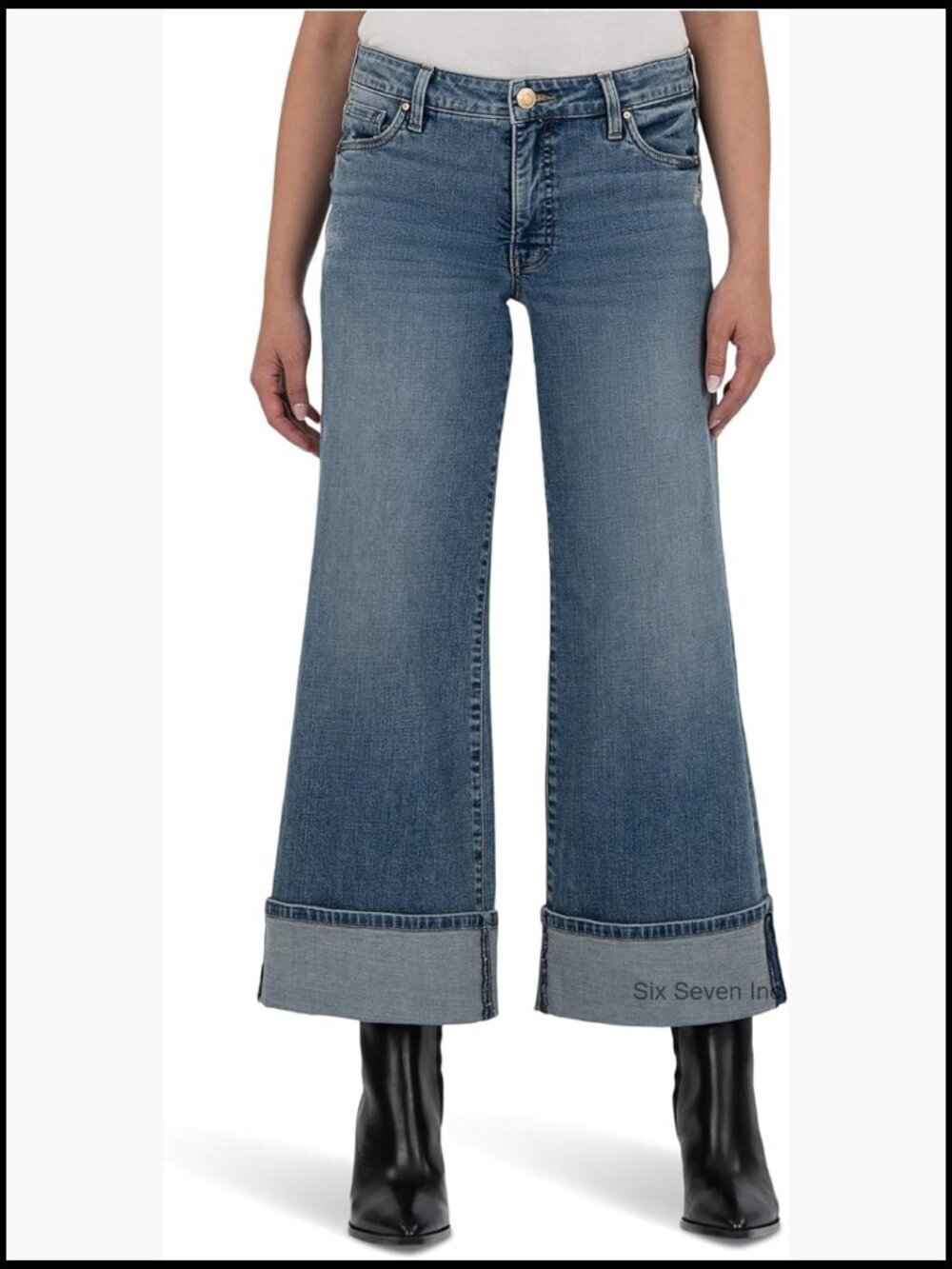 High Rise Fab Ab Wide Leg Roll Up Jeans